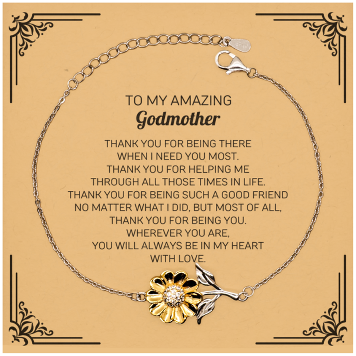 To My Amazing Godmother Sunflower Bracelet, Thank you for being there, Thank You Gifts For Godmother, Birthday, Christmas Unique Gifts For Godmother