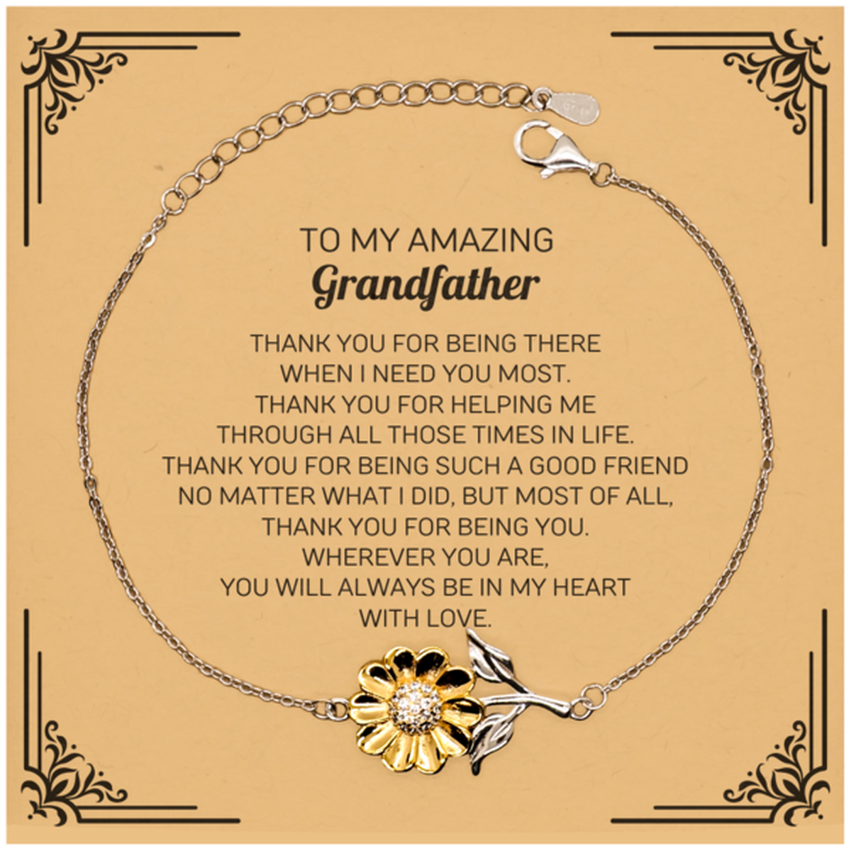 To My Amazing Grandfather Sunflower Bracelet, Thank you for being there, Thank You Gifts For Grandfather, Birthday, Christmas Unique Gifts For Grandfather