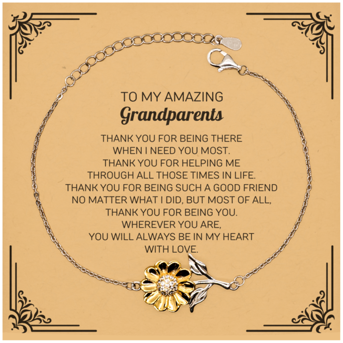 To My Amazing Grandparents Sunflower Bracelet, Thank you for being there, Thank You Gifts For Grandparents, Birthday, Christmas Unique Gifts For Grandparents