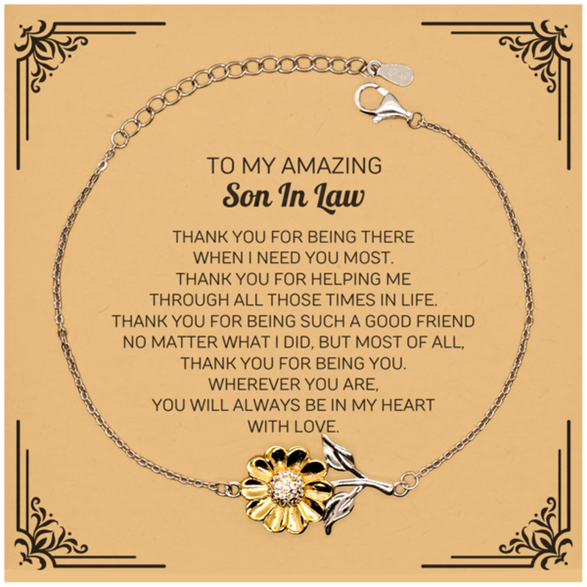 Son In Law Sunflower Bracelet - Thank You for Being There | Birthday & Christmas Gift