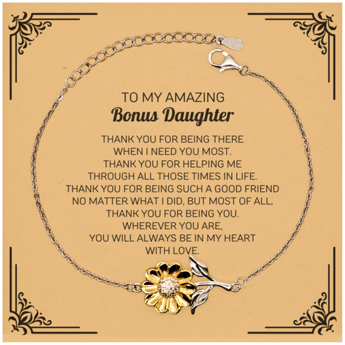 To My Amazing Bonus Daughter Sunflower Bracelet, Thank you for being there, Thank You Gifts For Bonus Daughter, Birthday, Christmas Unique Gifts For Bonus Daughter