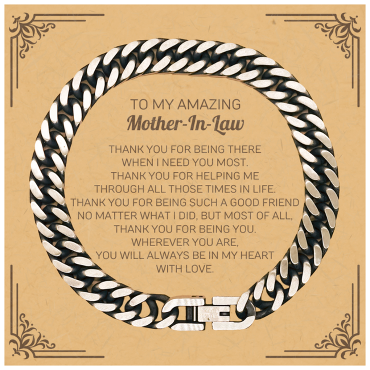 Mother-In-Law Cuban Link Chain Bracelet - Thank You for Being There | Birthday & Christmas Gift