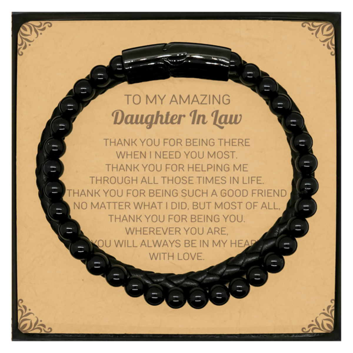 To My Amazing Daughter In Law Stone Leather Bracelets, Thank you for being there, Thank You Gifts For Daughter In Law, Birthday, Christmas Unique Gifts For Daughter In Law