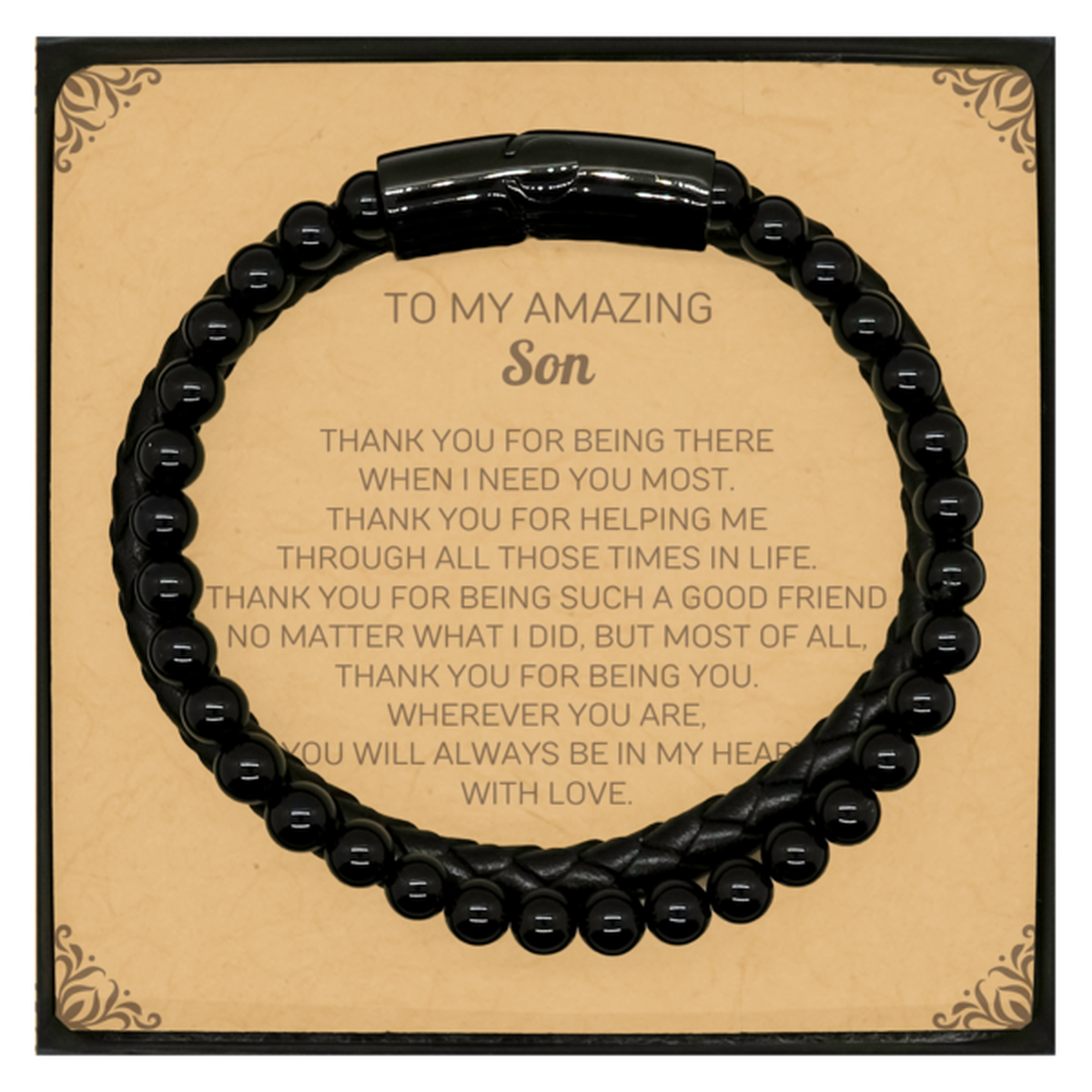 To My Amazing Son Stone Leather Bracelets, Thank you for being there, Thank You Gifts For Son, Birthday, Christmas Unique Gifts For Son