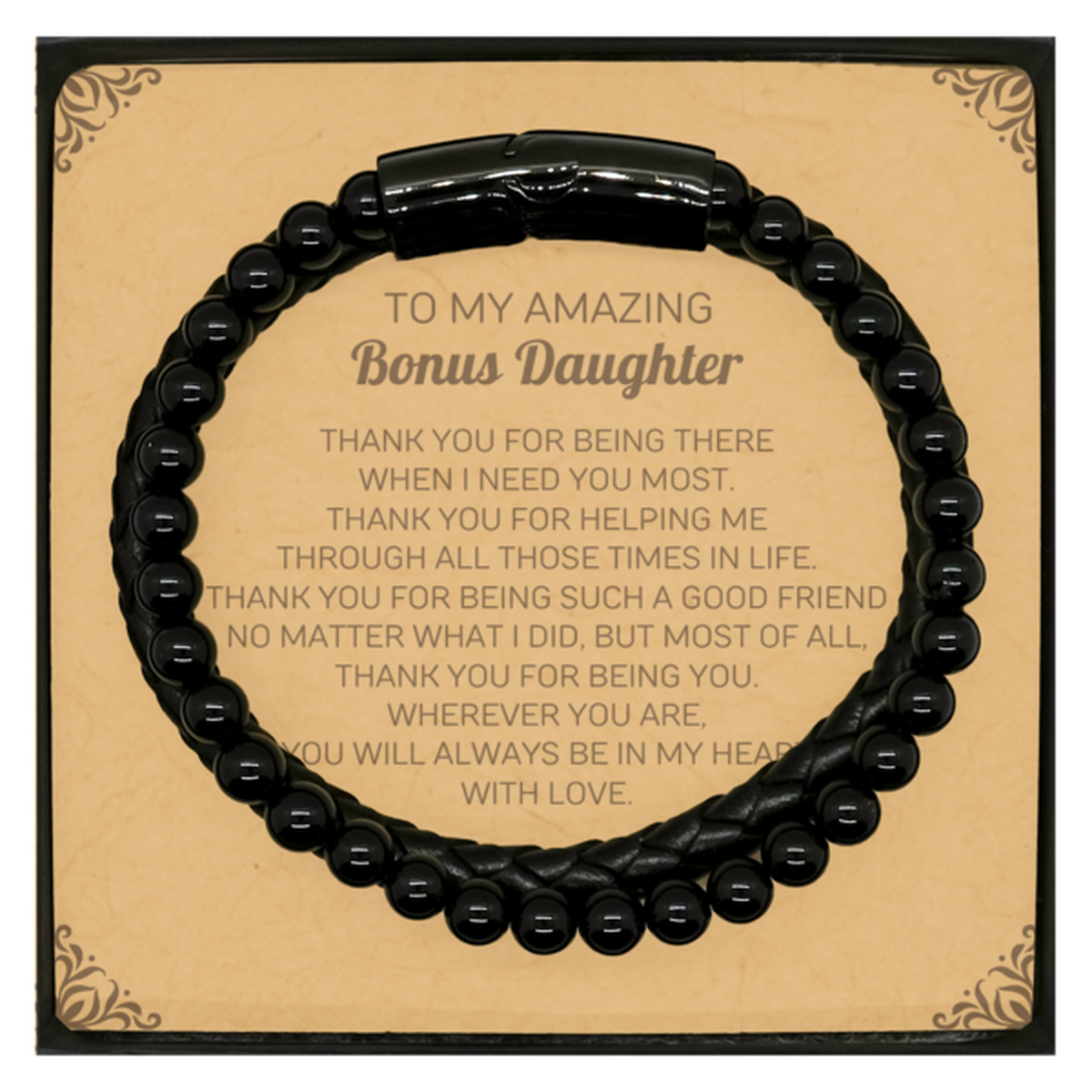 To My Amazing Bonus Daughter Stone Leather Bracelets, Thank you for being there, Thank You Gifts For Bonus Daughter, Birthday, Christmas Unique Gifts For Bonus Daughter