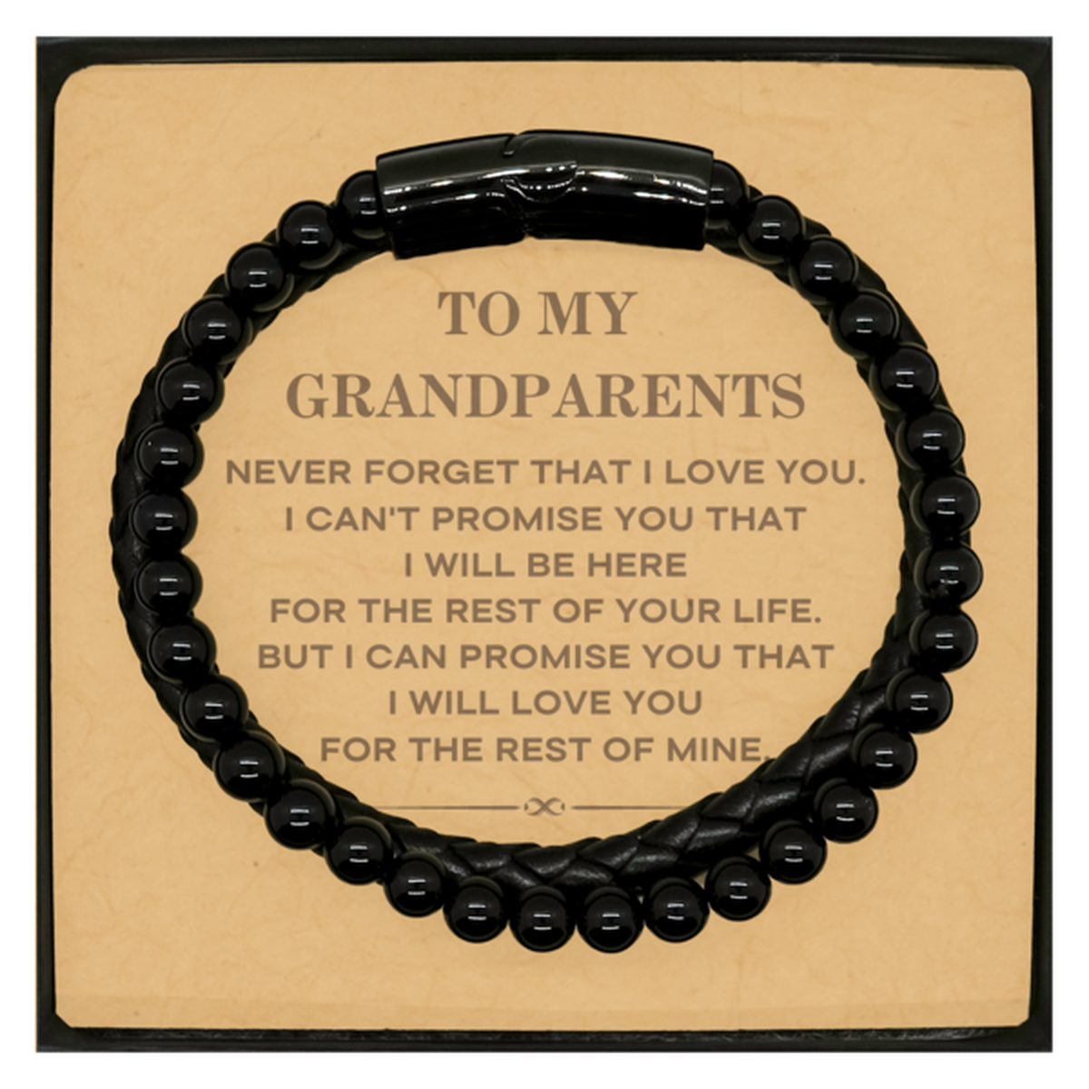 To My Grandparents Gifts, I will love you for the rest of mine, Love Grandparents Bracelet, Birthday Christmas Unique Stone Leather Bracelets For Grandparents