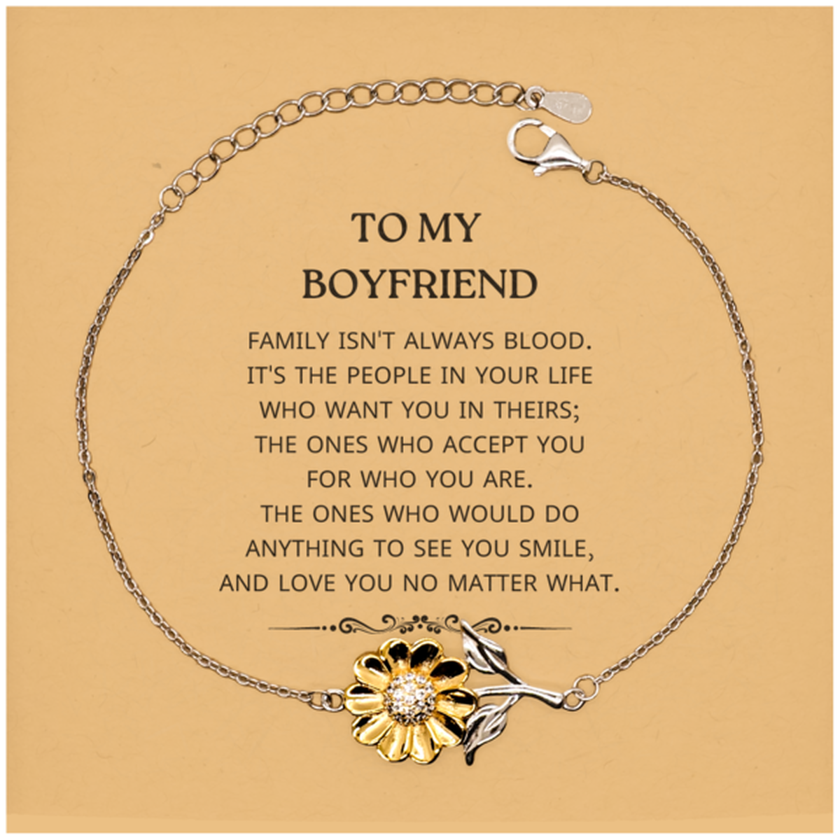 To My Boyfriend Gifts, Family isn't always blood, Boyfriend Sunflower Bracelet, Birthday Christmas Unique Present For Boyfriend