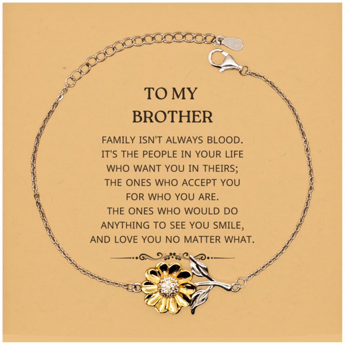 To My Brother Gifts, Family isn't always blood, Brother Sunflower Bracelet, Birthday Christmas Unique Present For Brother