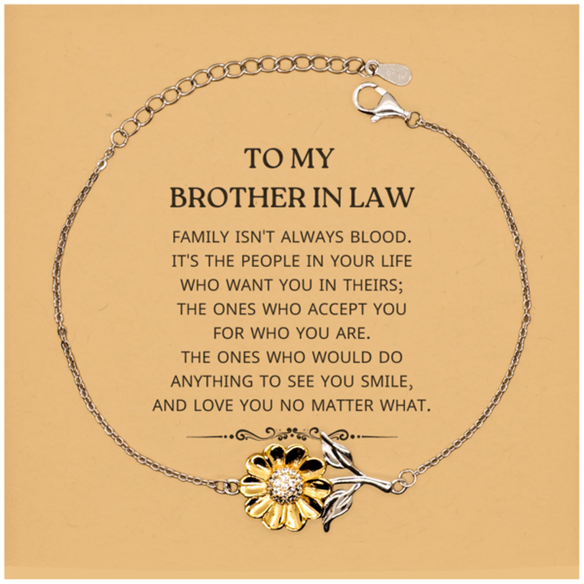 To My Brother In Law Gifts, Family isn't always blood, Brother In Law Sunflower Bracelet, Birthday Christmas Unique Present For Brother In Law
