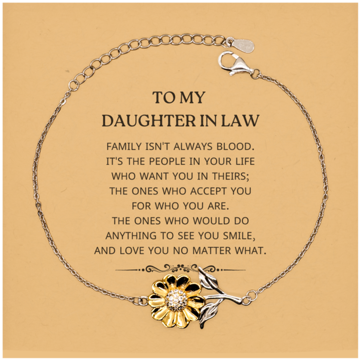 To My Daughter In Law Gifts, Family isn't always blood, Daughter In Law Sunflower Bracelet, Birthday Christmas Unique Present For Daughter In Law