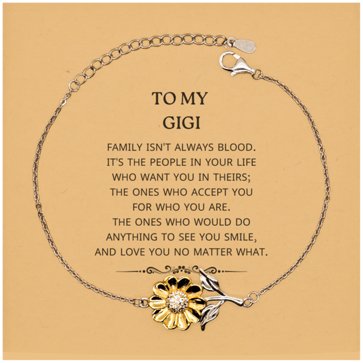 To My Gigi Gifts, Family isn't always blood, Gigi Sunflower Bracelet, Birthday Christmas Unique Present For Gigi