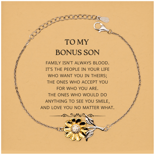Bonus Son Sunflower Bracelet - Family Isn't Always Blood | Birthday Christmas Gift