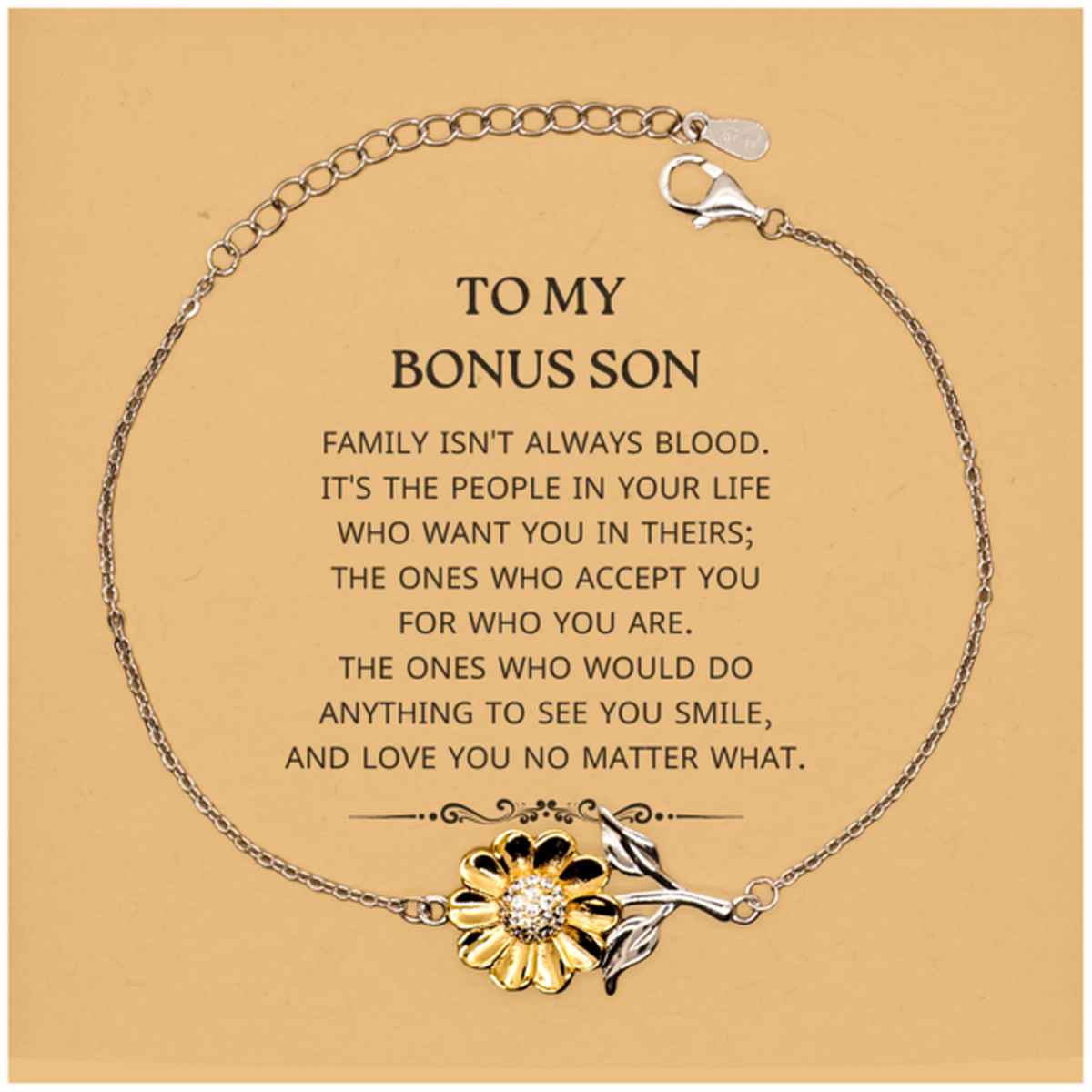To My Bonus Son Gifts, Family isn't always blood, Bonus Son Sunflower Bracelet, Birthday Christmas Unique Present For Bonus Son