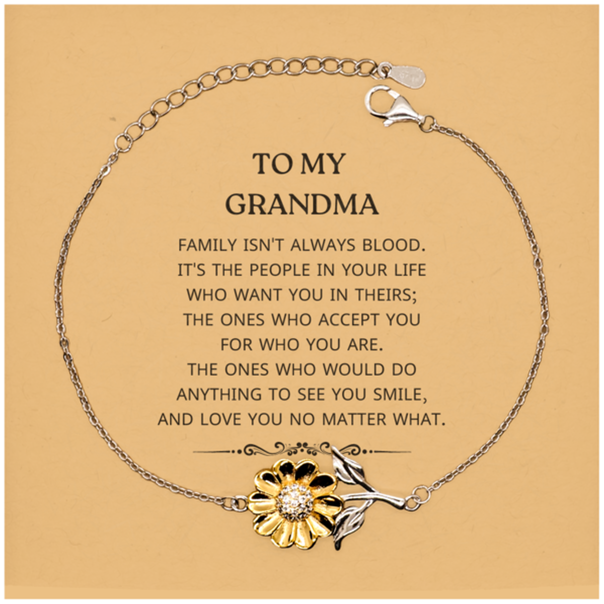 To My Grandma Gifts, Family isn't always blood, Grandma Sunflower Bracelet, Birthday Christmas Unique Present For Grandma