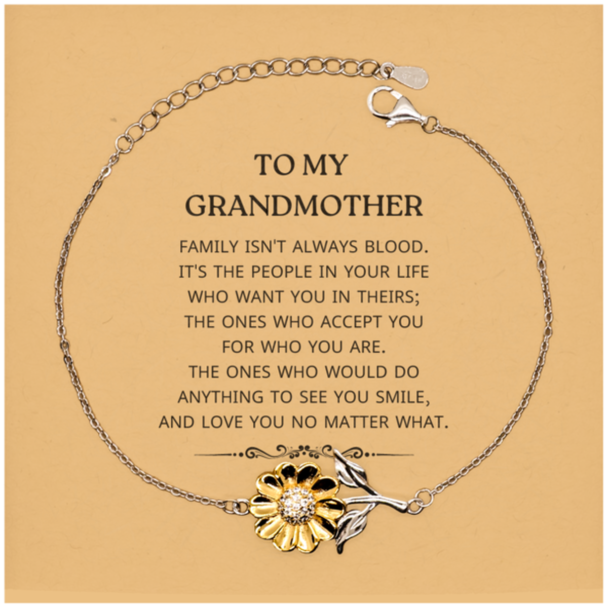 To My Grandmother Gifts, Family isn't always blood, Grandmother Sunflower Bracelet, Birthday Christmas Unique Present For Grandmother