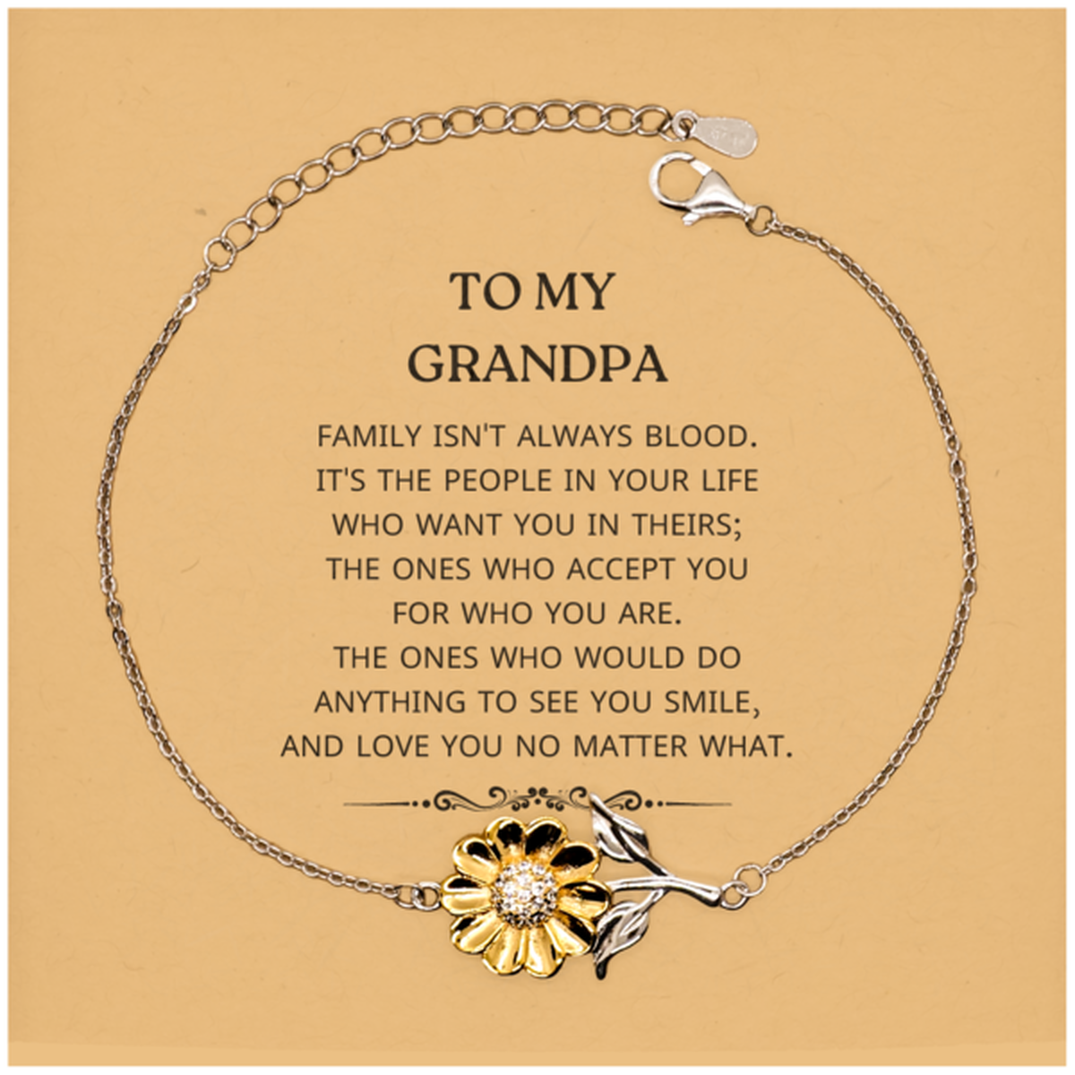 To My Grandpa Gifts, Family isn't always blood, Grandpa Sunflower Bracelet, Birthday Christmas Unique Present For Grandpa