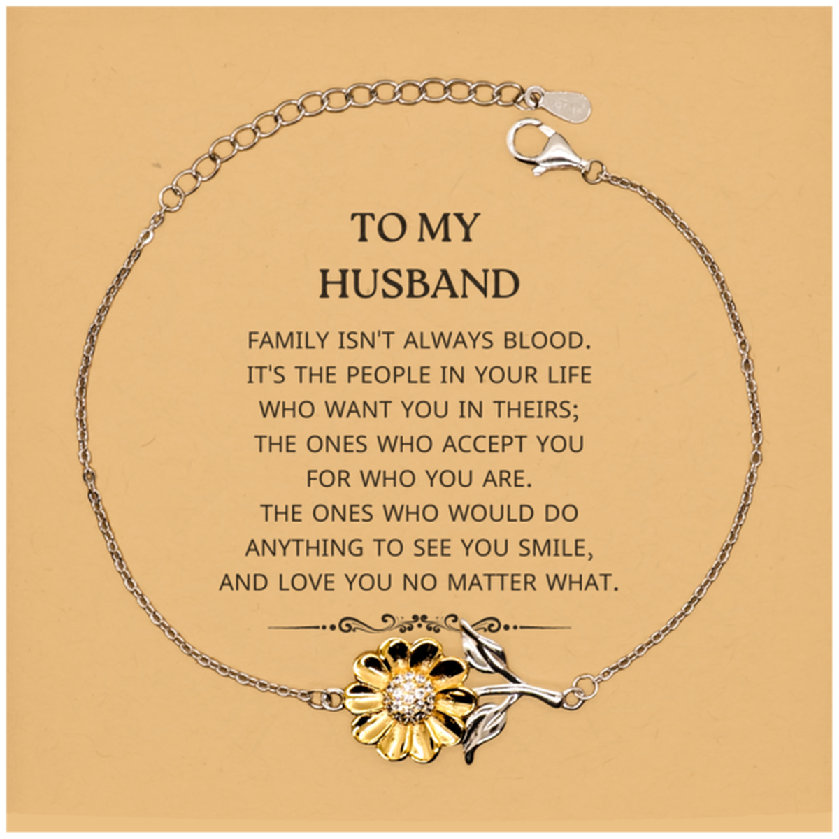 To My Husband Gifts, Family isn't always blood, Husband Sunflower Bracelet, Birthday Christmas Unique Present For Husband