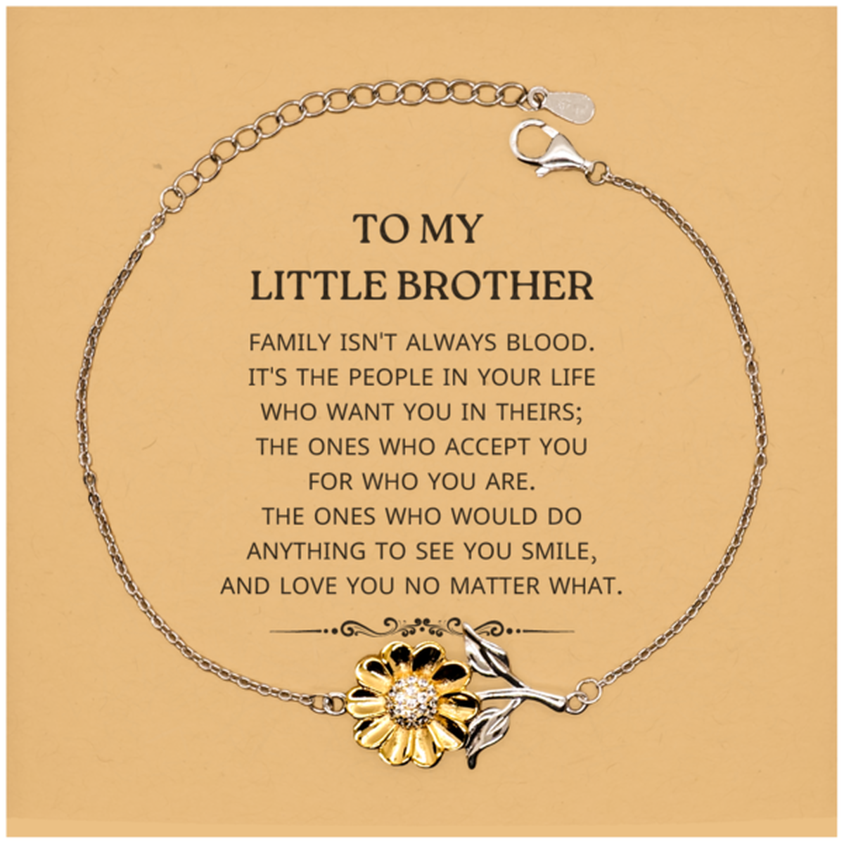 To My Little Brother Gifts, Family isn't always blood, Little Brother Sunflower Bracelet, Birthday Christmas Unique Present For Little Brother