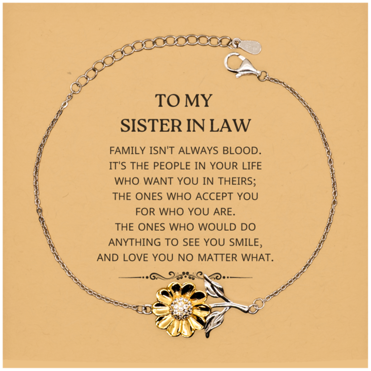 To My Sister In Law Gifts, Family isn't always blood, Sister In Law Sunflower Bracelet, Birthday Christmas Unique Present For Sister In Law