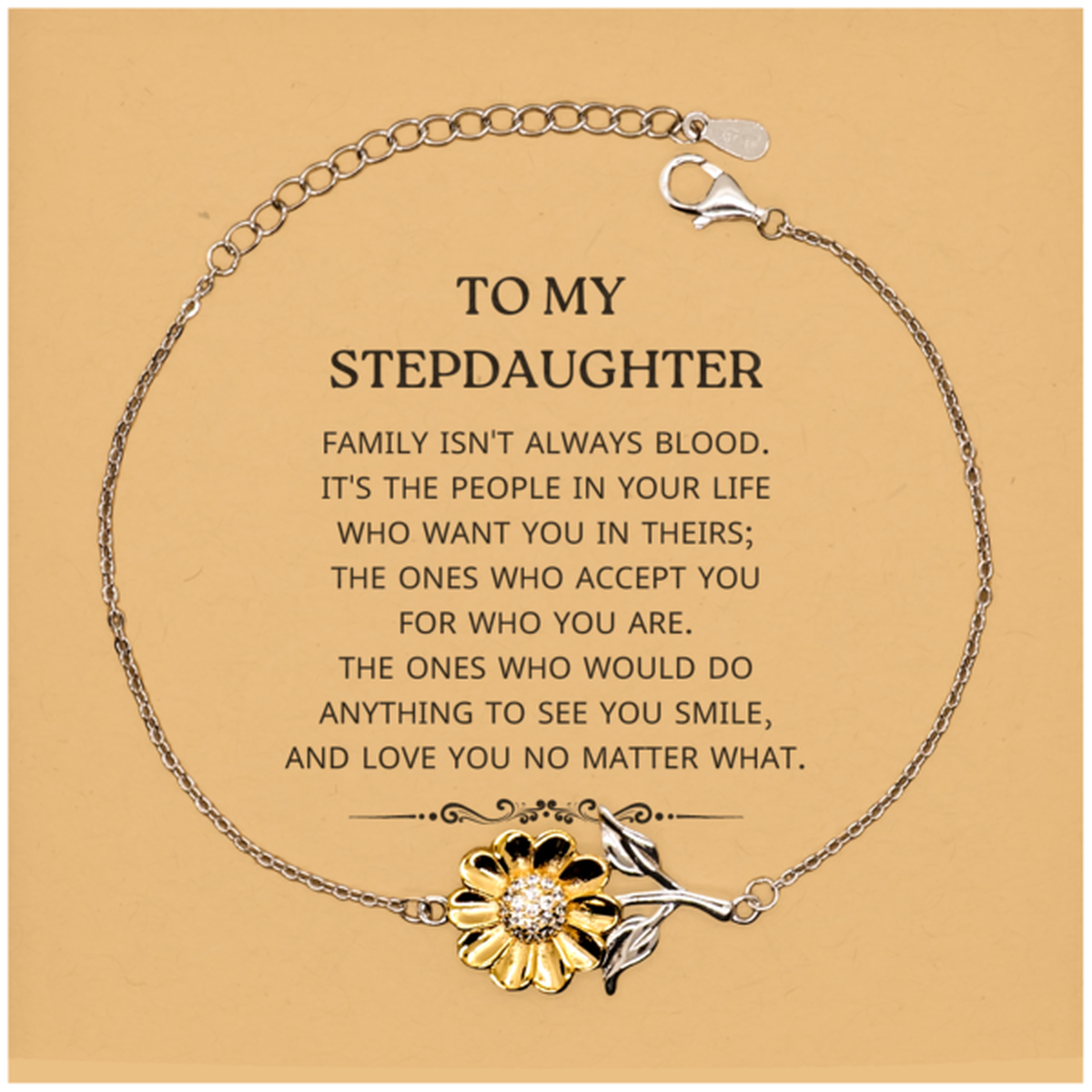 To My Stepdaughter Gifts, Family isn't always blood, Stepdaughter Sunflower Bracelet, Birthday Christmas Unique Present For Stepdaughter