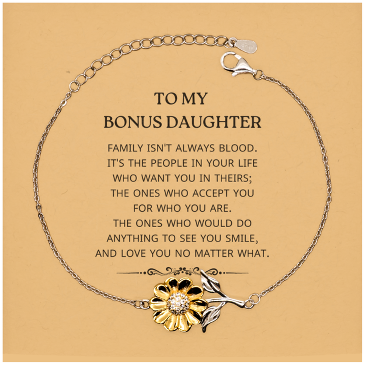Bonus Daughter Sunflower Bracelet - Family Isn't Always Blood | Unique Gift for Any Occasion