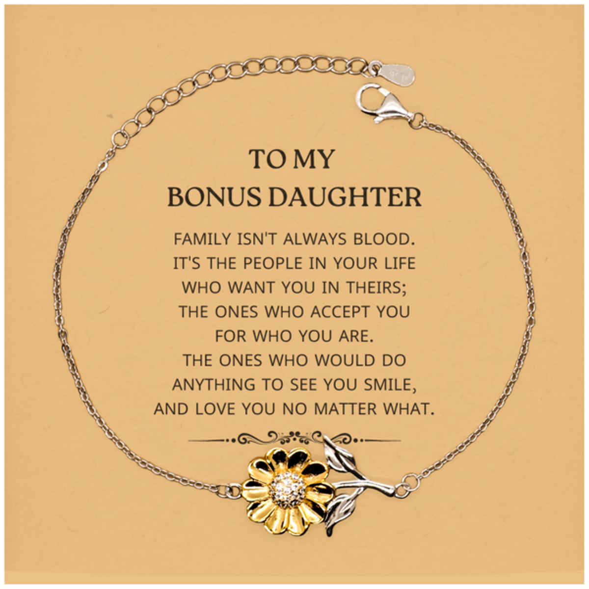To My Bonus Daughter Gifts, Family isn't always blood, Bonus Daughter Sunflower Bracelet, Birthday Christmas Unique Present For Bonus Daughter