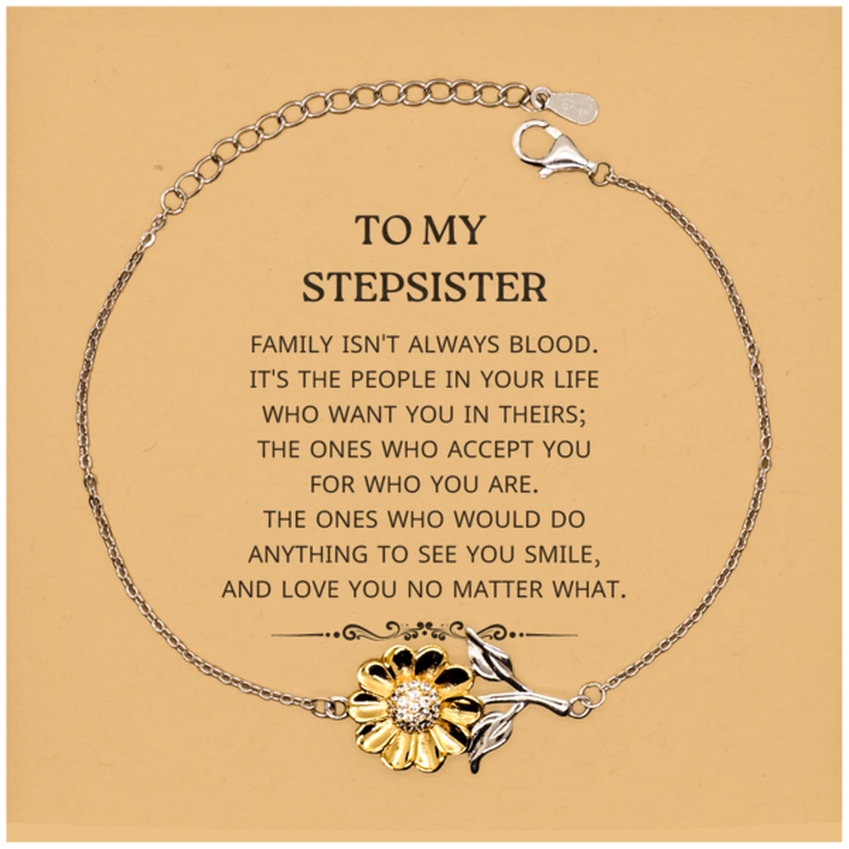 To My Stepsister Gifts, Family isn't always blood, Stepsister Sunflower Bracelet, Birthday Christmas Unique Present For Stepsister