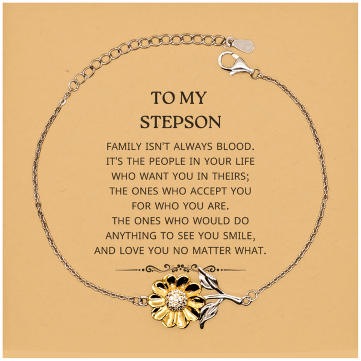 To My Stepson Gifts, Family isn't always blood, Stepson Sunflower Bracelet, Birthday Christmas Unique Present For Stepson