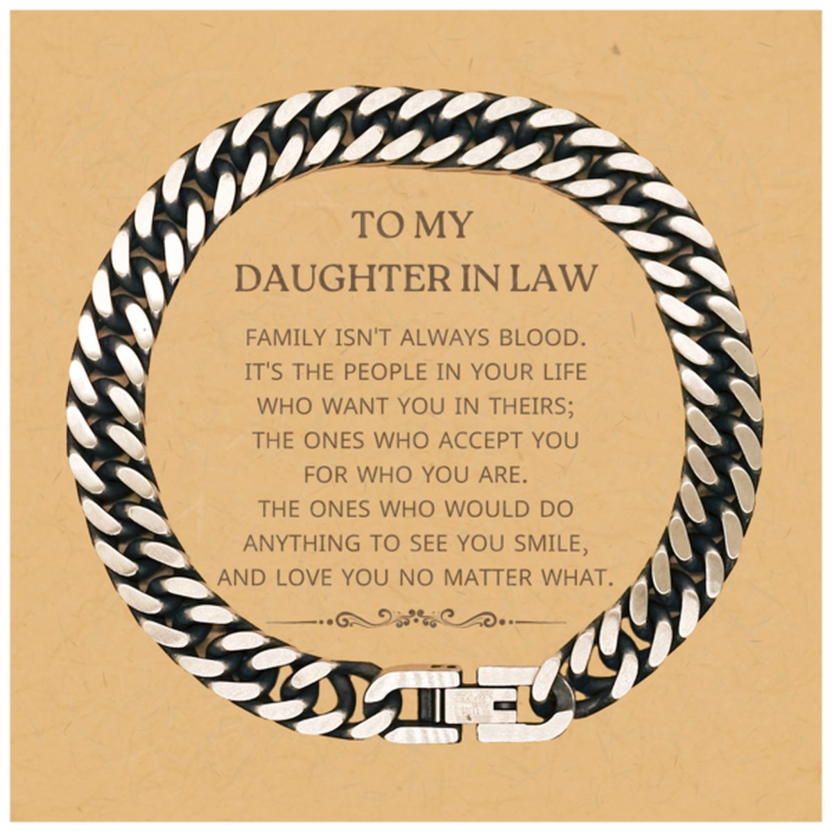 To My Daughter In Law Gifts, Family isn't always blood, Daughter In Law Cuban Link Chain Bracelet, Birthday Christmas Unique Present For Daughter In Law