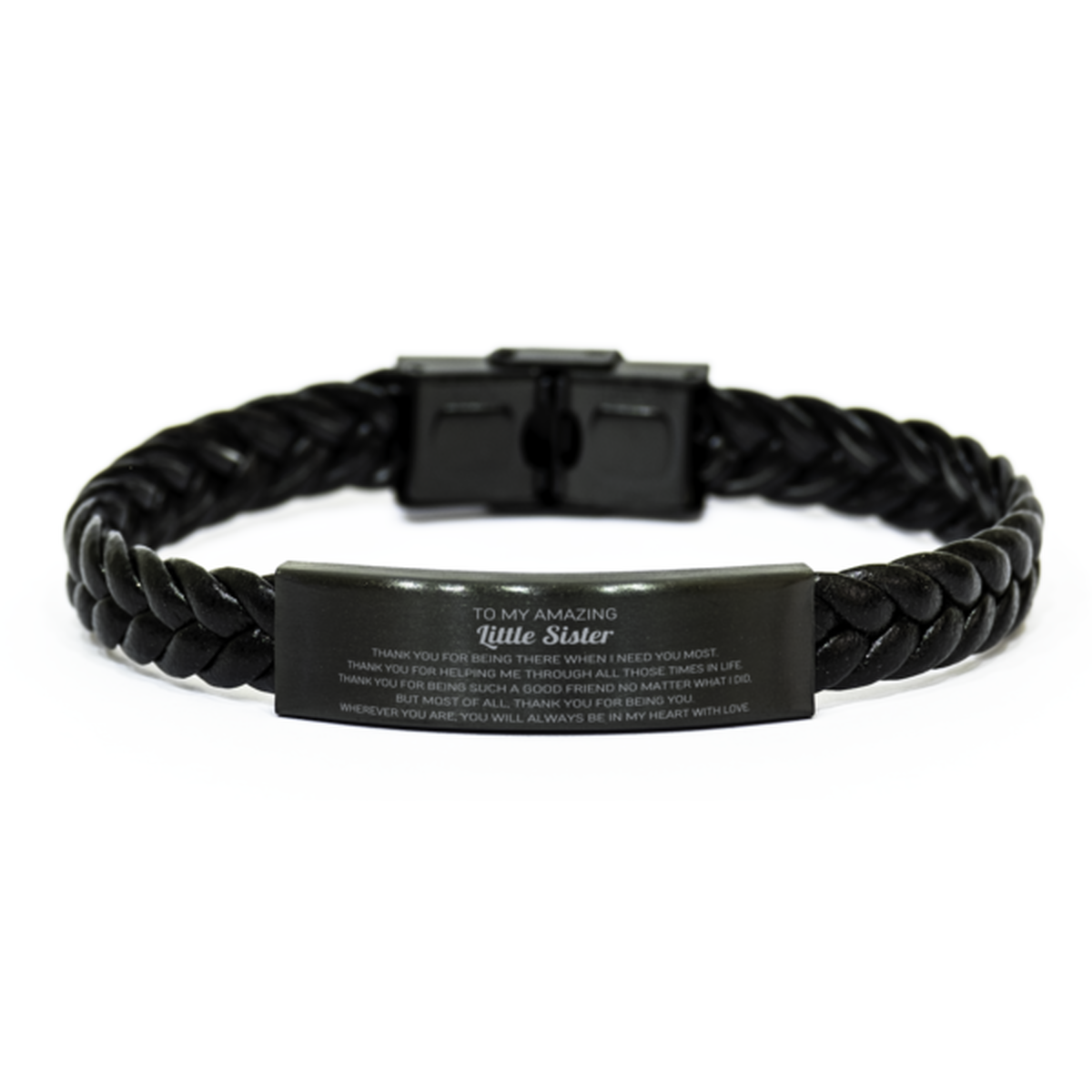 Little Sister Braided Leather Bracelet - Thank You for Being There | Birthday Gift