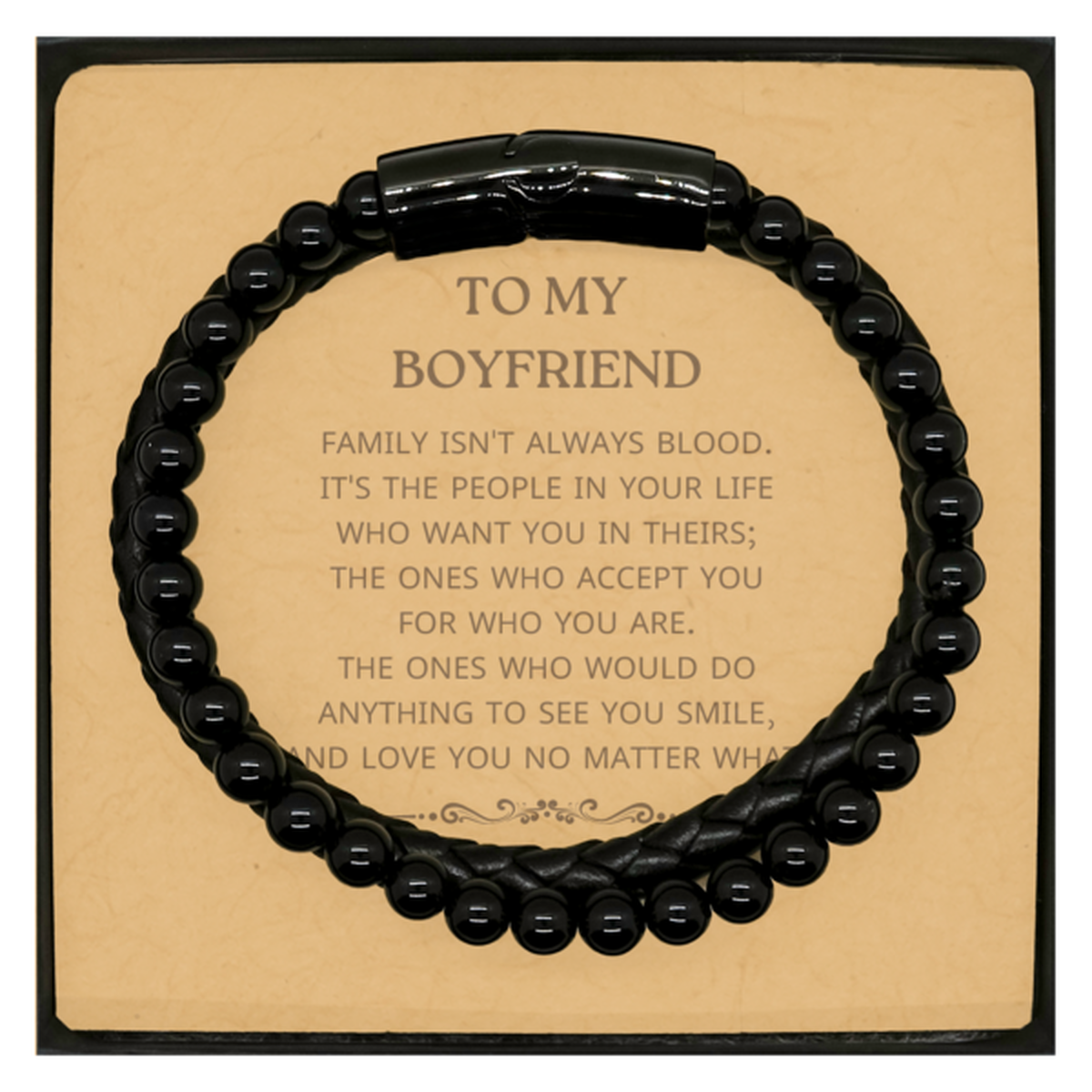 To My Boyfriend Gifts, Family isn't always blood, Boyfriend Stone Leather Bracelets, Birthday Christmas Unique Present For Boyfriend