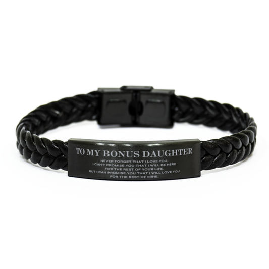 Bonus Daughter Braided Leather Bracelet - I Will Love You for the Rest of Mine | Birthday & Christmas Gift