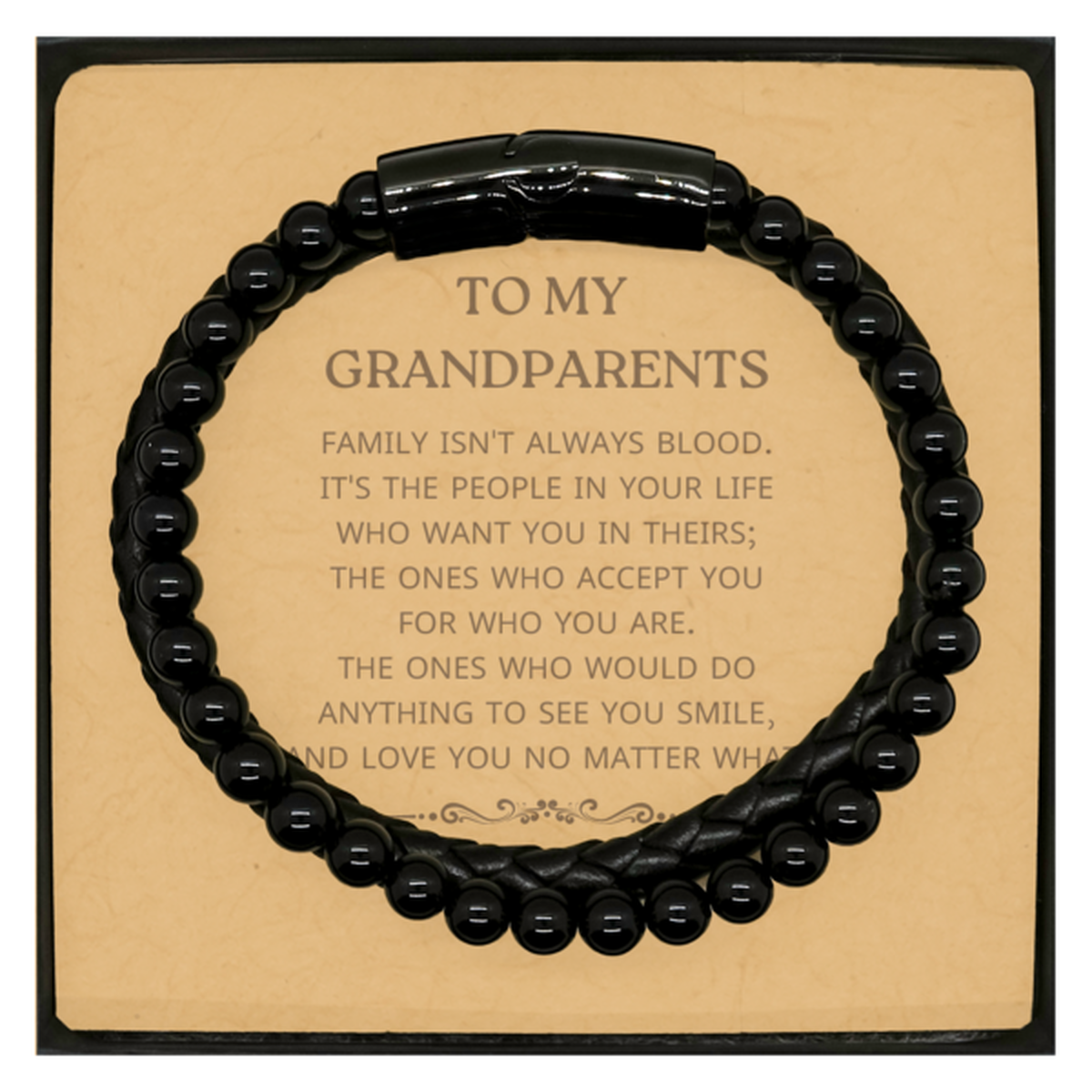 To My Grandparents Gifts, Family isn't always blood, Grandparents Stone Leather Bracelets, Birthday Christmas Unique Present For Grandparents