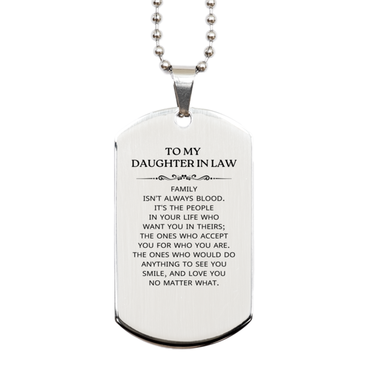 To My Daughter In Law Gifts, Family isn't always blood, Daughter In Law Silver Dog Tag, Birthday Christmas Unique Present For Daughter In Law