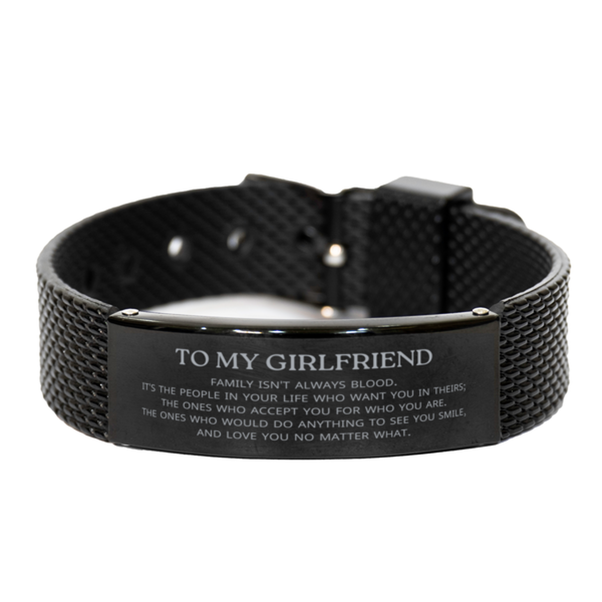 To My Girlfriend Gifts, Family isn't always blood, Girlfriend Black Shark Mesh Bracelet, Birthday Christmas Unique Present For Girlfriend