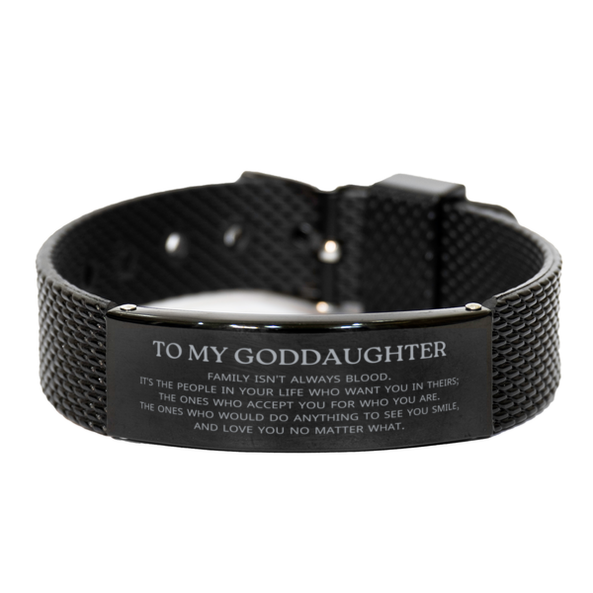 To My Goddaughter Gifts, Family isn't always blood, Goddaughter Black Shark Mesh Bracelet, Birthday Christmas Unique Present For Goddaughter