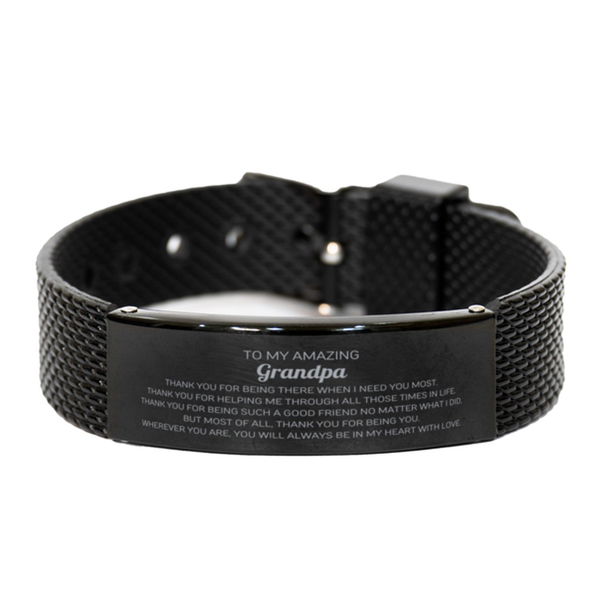 To My Amazing Grandpa Black Shark Mesh Bracelet, Thank you for being there, Thank You Gifts For Grandpa, Birthday, Christmas Unique Gifts For Grandpa