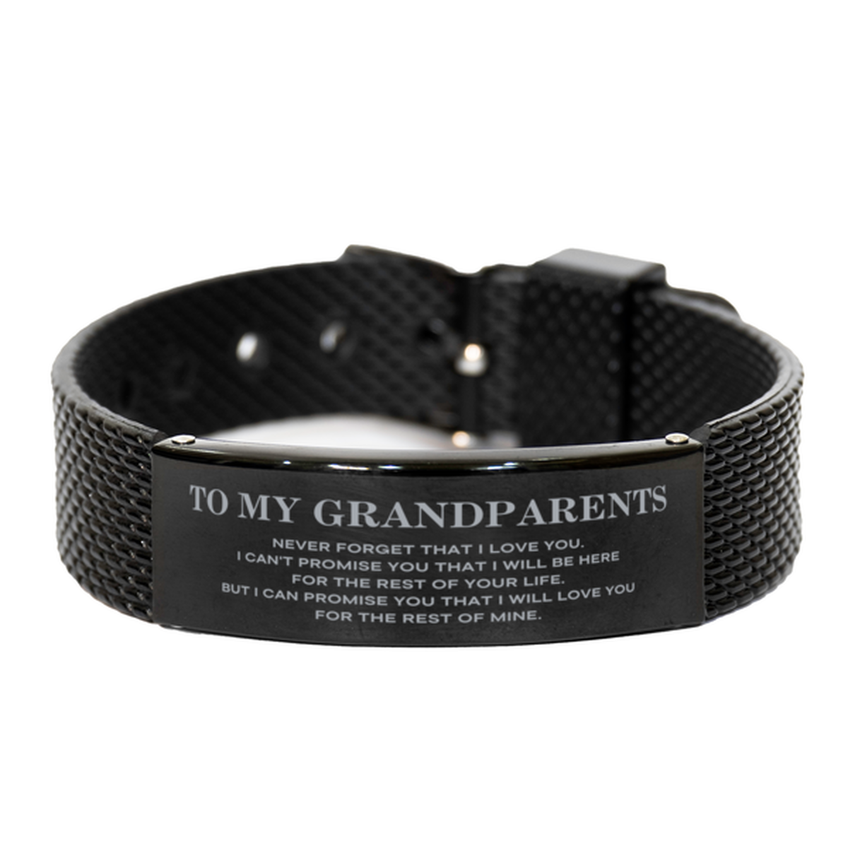 Grandparents Black Shark Mesh Bracelet - I Will Love You Forever | Birthday & Christmas Gift