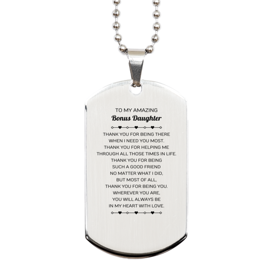Bonus Daughter Silver Dog Tag Necklace - Thank You for Being There | Birthday and Christmas Gift