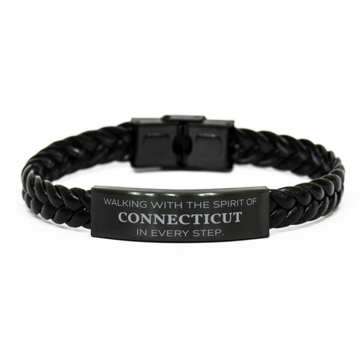 Connecticut Gifts, Walking with the spirit, Love Connecticut Birthday Christmas Braided Leather Bracelet For Connecticut People, Men, Women, Friends
