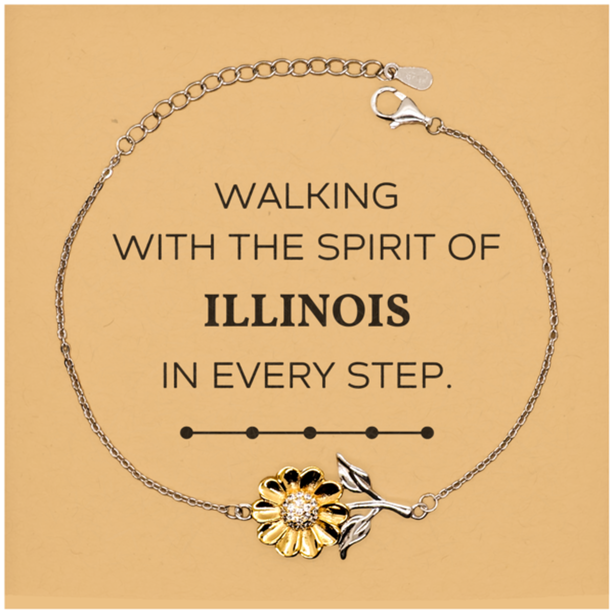 Illinois Gifts, Walking with the spirit, Love Illinois Birthday Christmas Sunflower Bracelet For Illinois People, Men, Women, Friends
