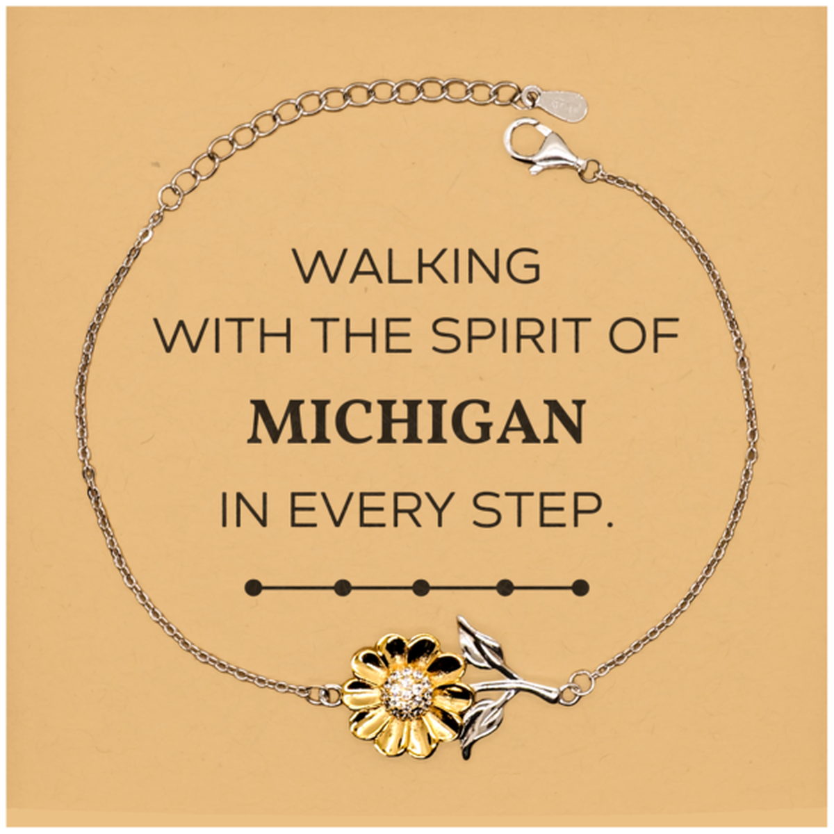 Michigan Gifts, Walking with the spirit, Love Michigan Birthday Christmas Sunflower Bracelet For Michigan People, Men, Women, Friends
