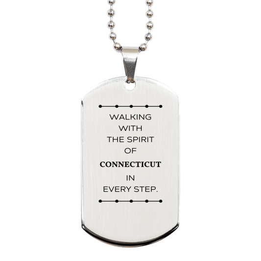 Connecticut Silver Dog Tag Necklace - Walking with the Spirit | Birthday and Christmas Gift