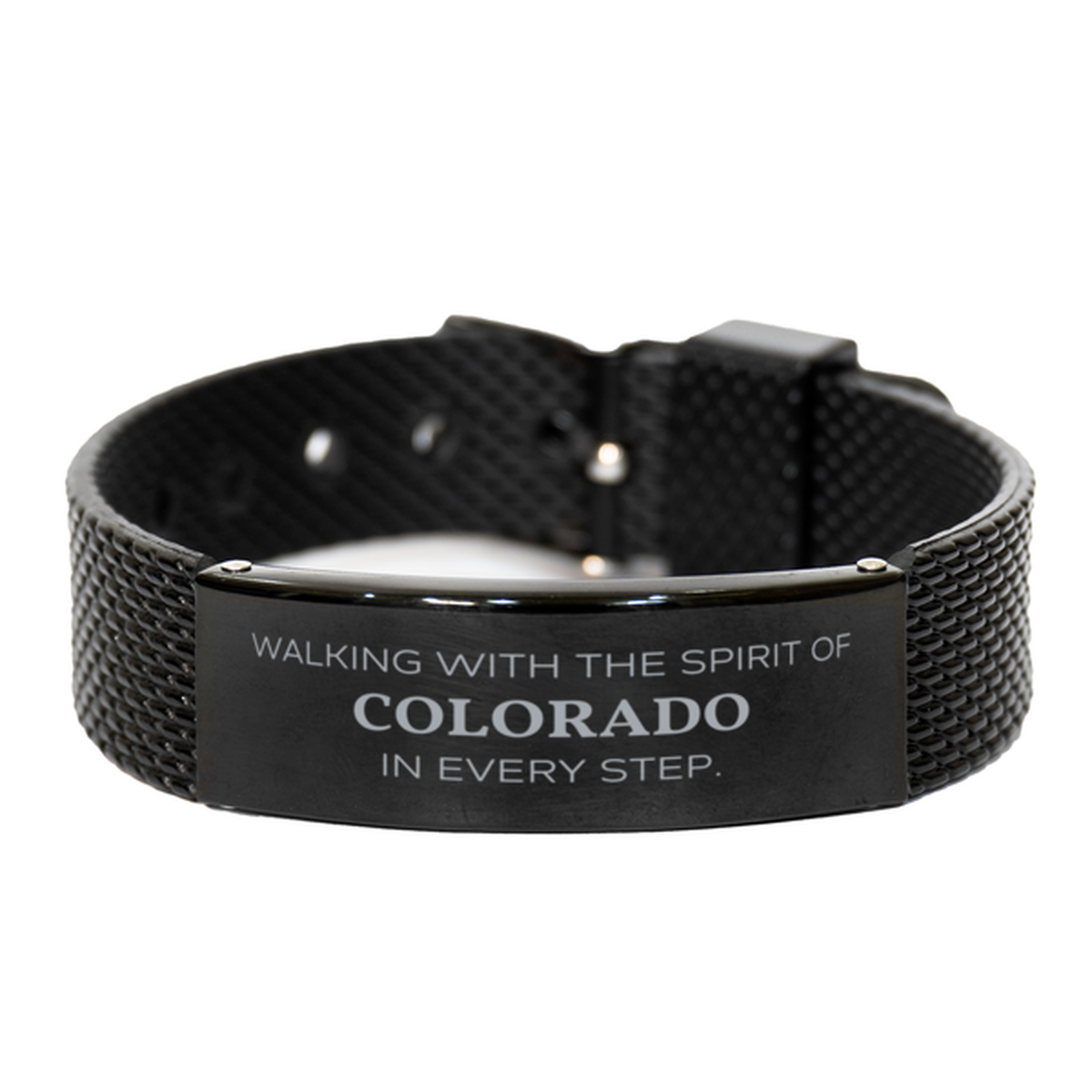 Colorado Gifts, Walking with the spirit, Love Colorado Birthday Christmas Black Shark Mesh Bracelet For Colorado People, Men, Women, Friends