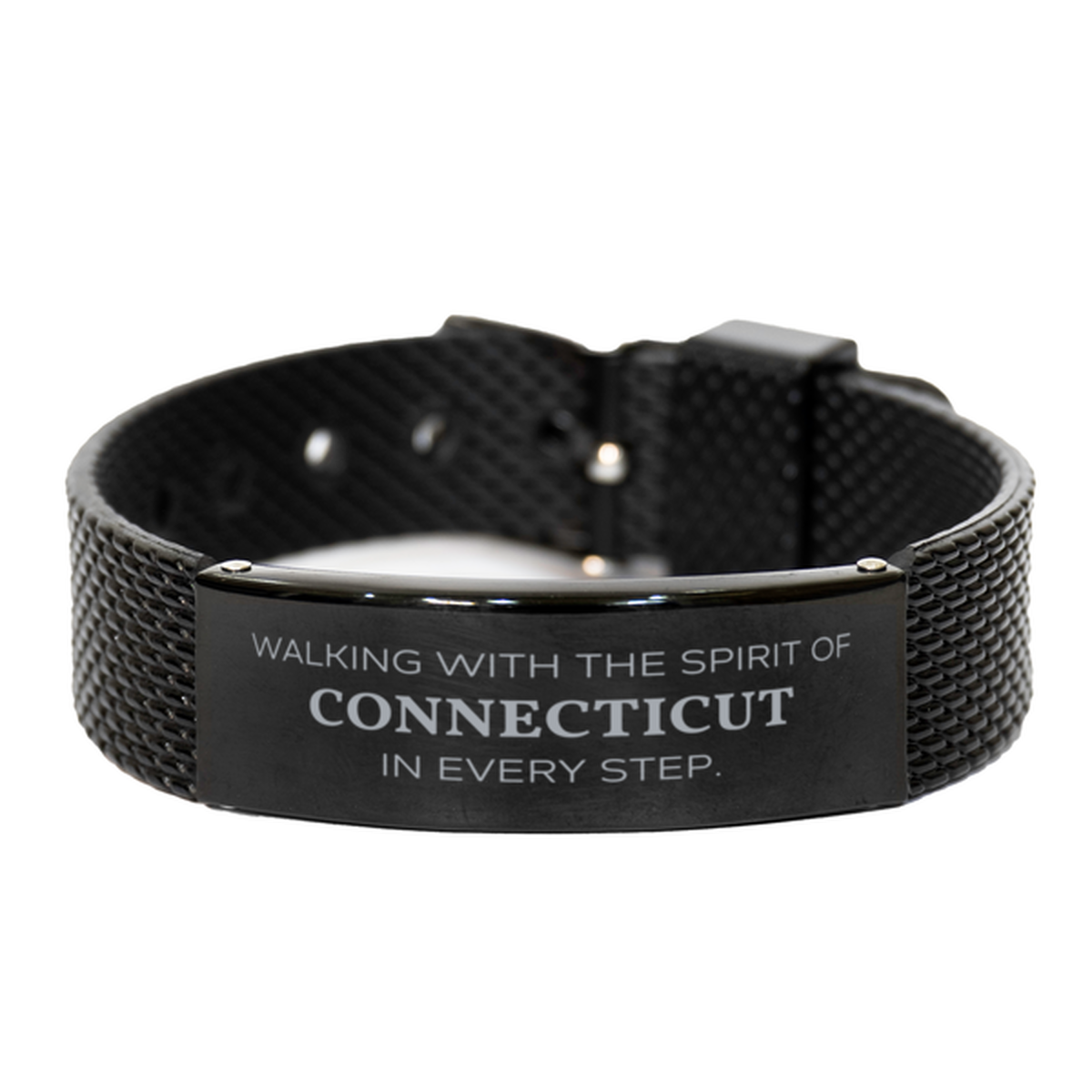 Connecticut Gifts, Walking with the spirit, Love Connecticut Birthday Christmas Black Shark Mesh Bracelet For Connecticut People, Men, Women, Friends