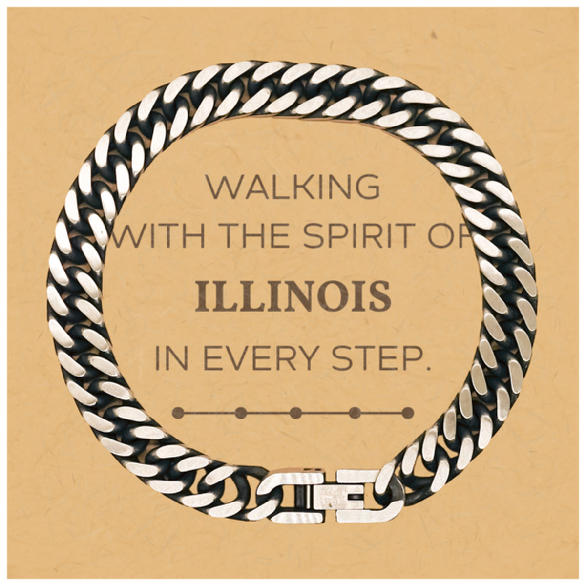 Illinois Gifts, Walking with the spirit, Love Illinois Birthday Christmas Cuban Link Chain Bracelet For Illinois People, Men, Women, Friends
