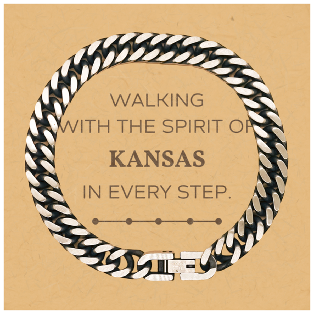Kansas Gifts, Walking with the spirit, Love Kansas Birthday Christmas Cuban Link Chain Bracelet For Kansas People, Men, Women, Friends