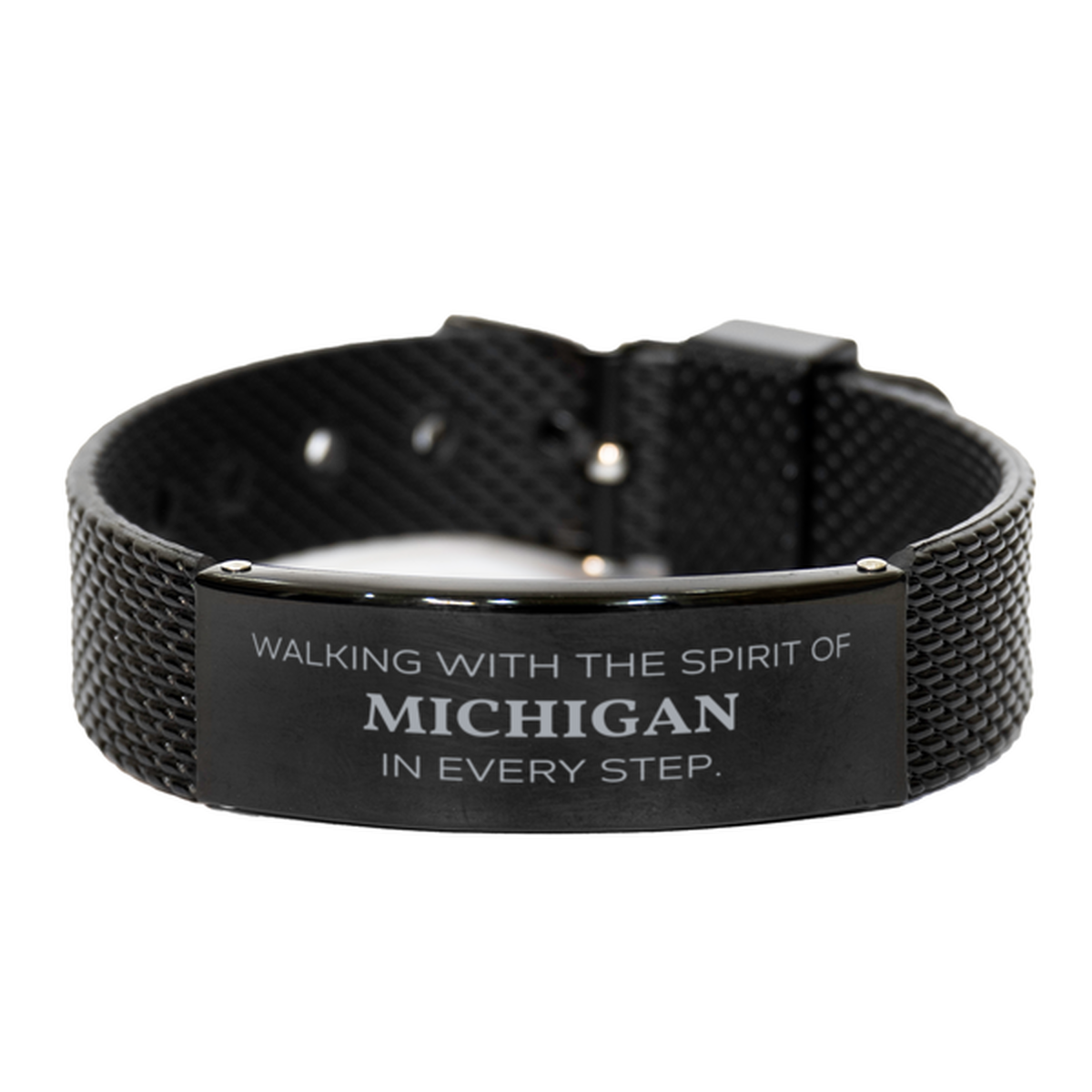 Michigan Gifts, Walking with the spirit, Love Michigan Birthday Christmas Black Shark Mesh Bracelet For Michigan People, Men, Women, Friends