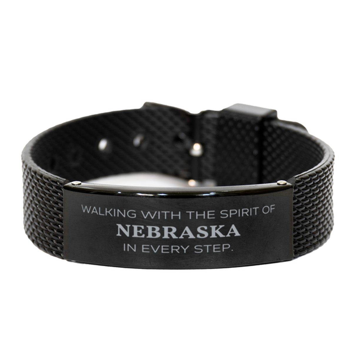 Nebraska Gifts, Walking with the spirit, Love Nebraska Birthday Christmas Black Shark Mesh Bracelet For Nebraska People, Men, Women, Friends