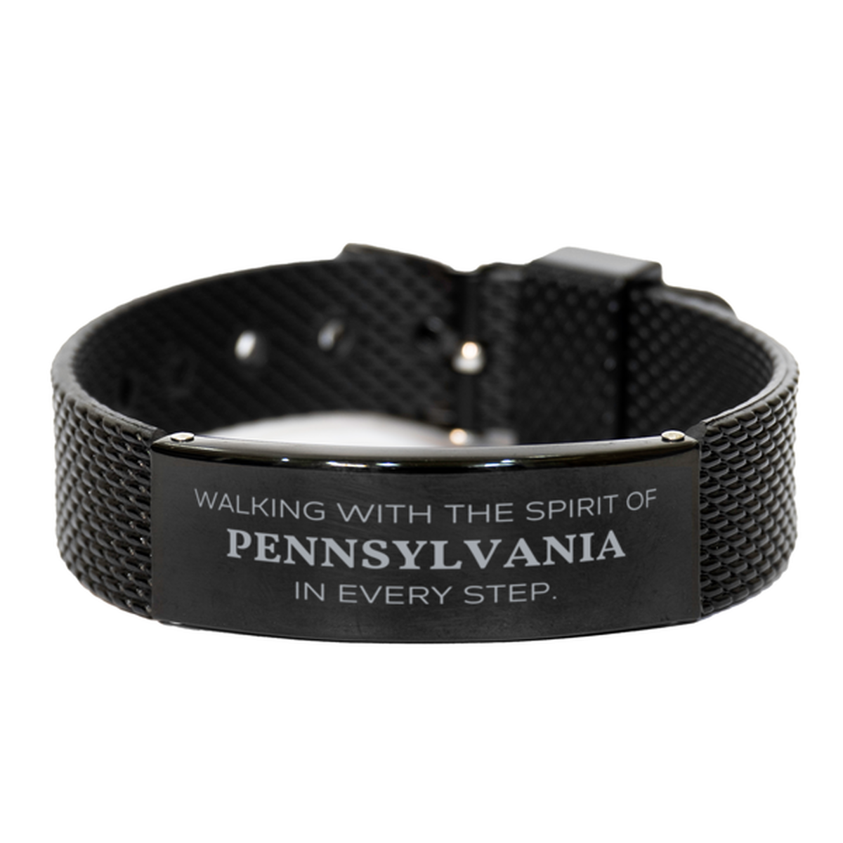 Pennsylvania Gifts Black Shark Mesh Bracelet - Walking with the Spirit | Perfect Gift for Any Occasion